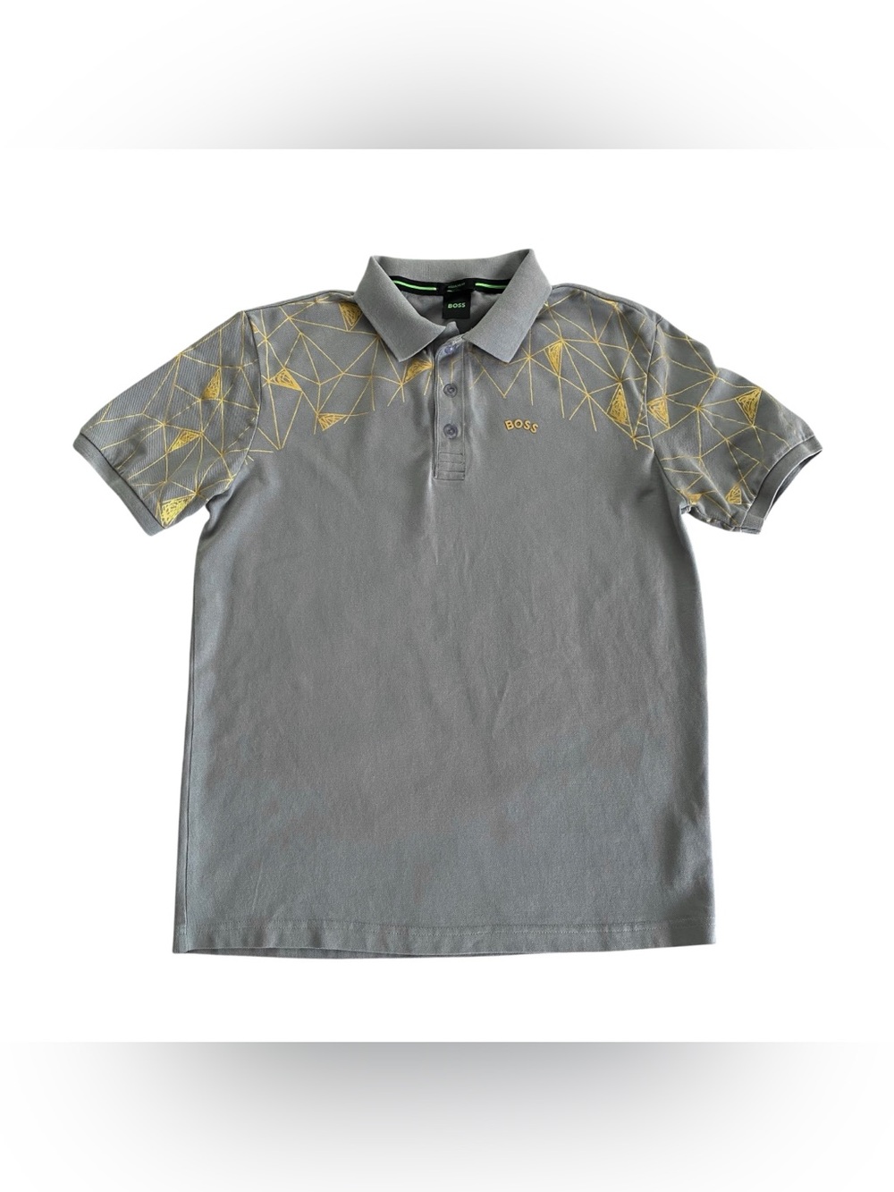 BOSS Green Paule 3 Men’s L Gray/Gold  Regular Fit Casual Polo Shirt Logo